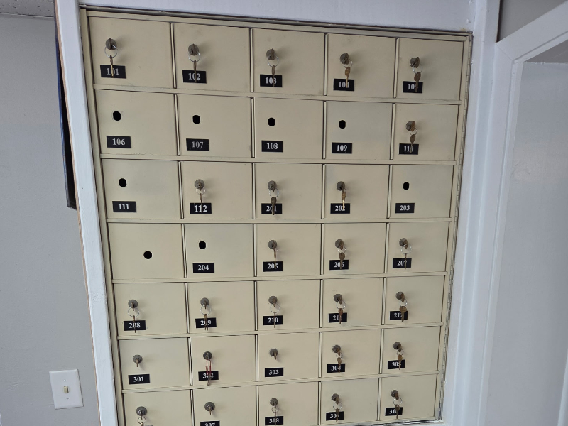 Picking up mail at the front desk.